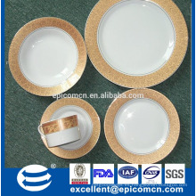 Hight calidad oro real diseño 20 piezas rond cena de cerámica conjunto vajilla de porcelana